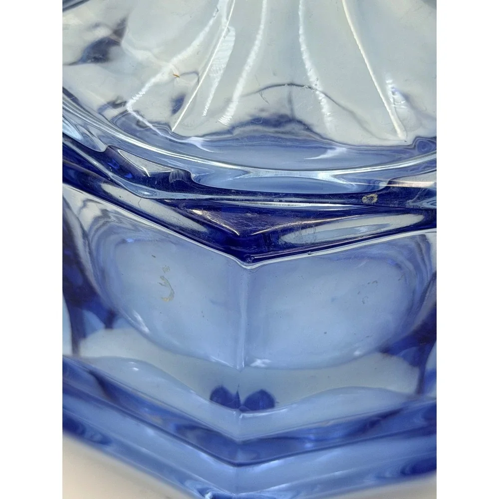 Vintage Indiana Glass Blue Glass Octagon Candy Dishes Set Lot of 2 Paneled Jars